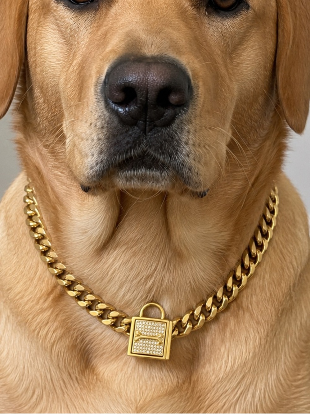 Chain dog collar with bling lock NIB